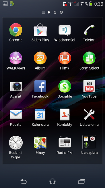 Sony Xperia Z1 Honami menu główne
