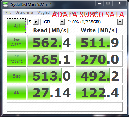 ADATA SU800 sata crystal disk mark wynik 