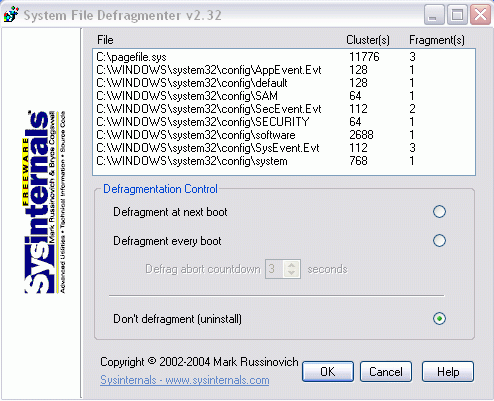 pagedefrag, defragmentacja plików systemowych, defragmentacja Windows pagedefrag