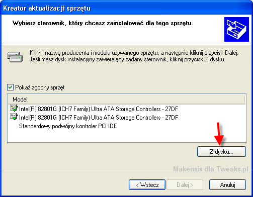 AHCI, wybór sterownika SATA, dyska SATA, problem sterowniki SATA