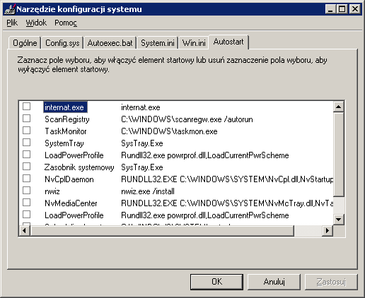 Autostart Windows, programy w Autostarcie Optymalizacja Windows 98, autostart programów, przyspieszanie Windows 98