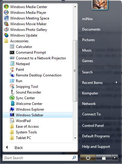 Windows Vista, menu Start w Windows Vista