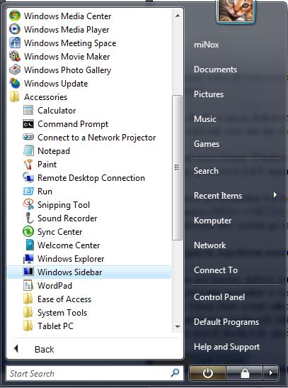 menu Start w Windows Vista Windows Vista, menu Start w Windows Vista
