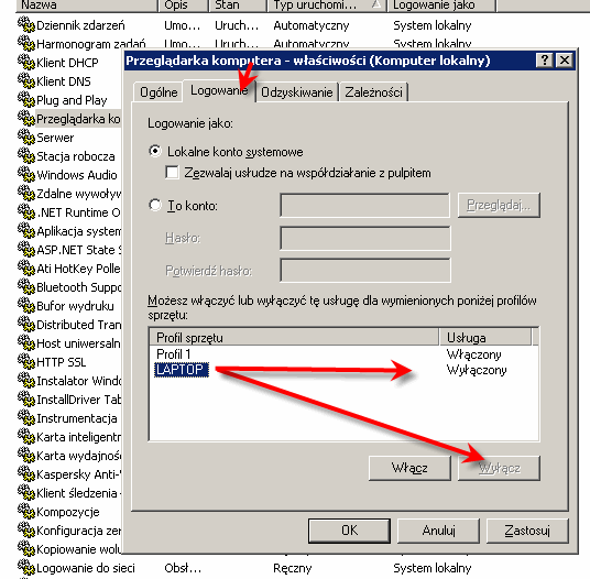 usługi Windows, wyłączenie zbędnych usług, Windows XP optymalziacja, laptop przyspieszanie