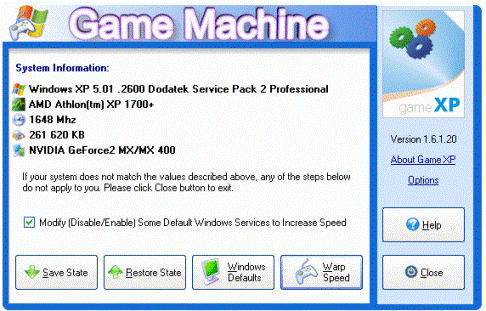 Game XP, przyspieszenie komputera