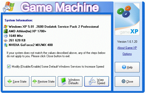 Game XP, zwiększa wydajność systemu Windows XP Game XP, przyspieszenie komputera