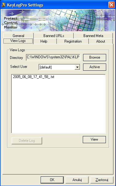 Zapis logów użytkownika w programie KeyLog KeyLog, monitorowanie poczynań użytkownika, monitorowanie komputera