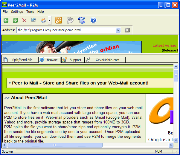 Peer2Mail - kolejny program wymiany plików drogą mailową Peer2Mail, wymiana plików przez mail, wymiana plików mailowo
