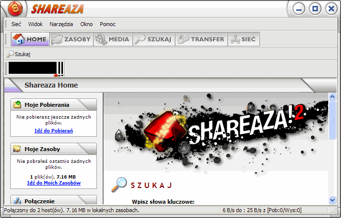 Shareaza obecnie mniej popularna platforma wymiany plików P2P Shareaza, platforma wymiany plików, P2P