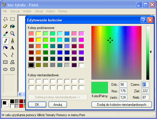 paleta kolorów w programie MsPaint zmiana koloru zaznaczenia, kolor zaznaczenia, msPaint, Paint Windows