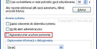Automatycznie uruchom ponownie, BSOD Automatycznie uruchom ponownie, BSOD