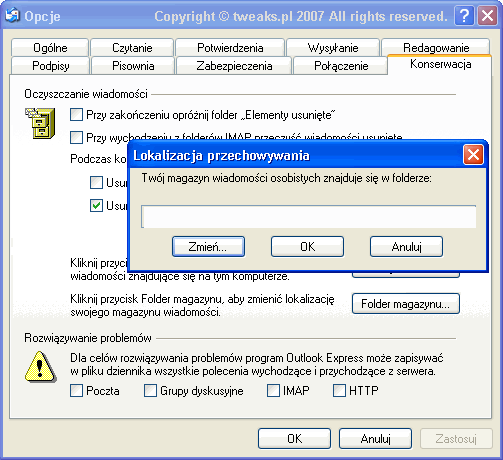 przenoszenie wiadomości Outlook Express, lokalizacja folderu wiadomości, folder wiadomości email