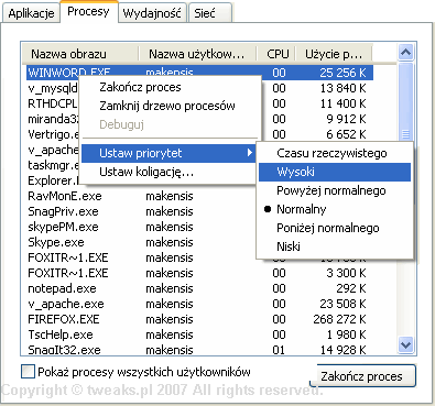 priorytety Windows, procesy, procesy Windows