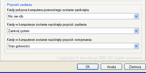 przycisk zasilania reakcja Windows przycisk zasilania