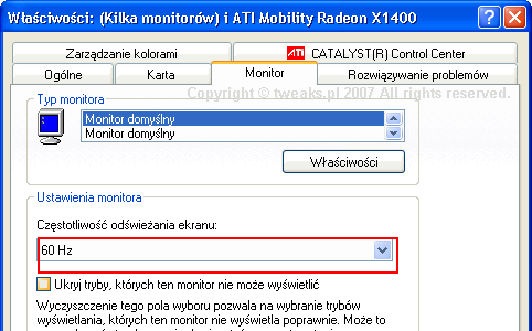 Właściwości Ekranu, monitor