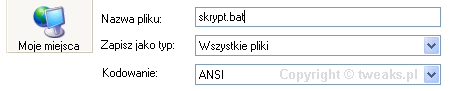Zapis pliku jako wszystkie pliki i rozszerzenie .bat Zapisz jako, notatnik