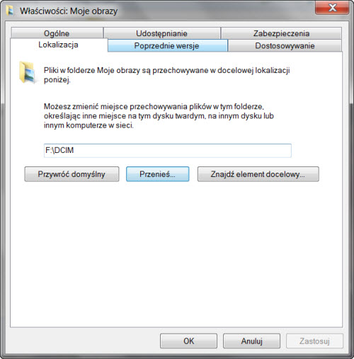 zmiana lokalizacji bibliotek w Windows