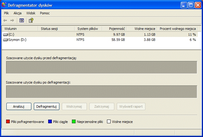 defragmentator dysku twardego w Windows Xp
