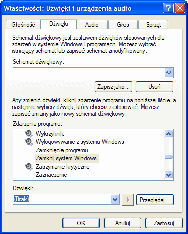Dźwięki i urządzenia audio systemu Windows XP Dźwięki i urządzenia audio, dźwięki Windows XP