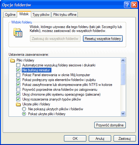 opcje folderów, foldery Windows XP