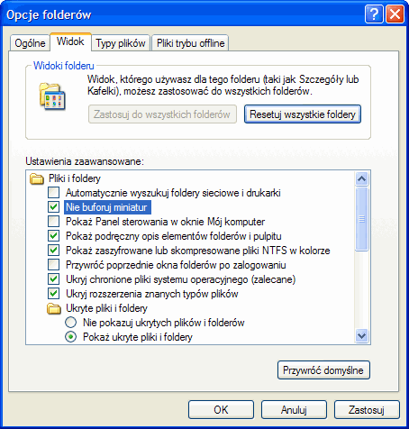 opcje folderów systemu Windows XP opcje folderów, foldery Windows XP