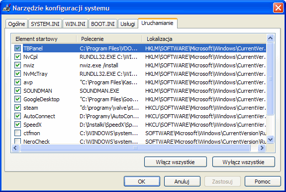 Narzędzie konfiguracji systemu, Autostart