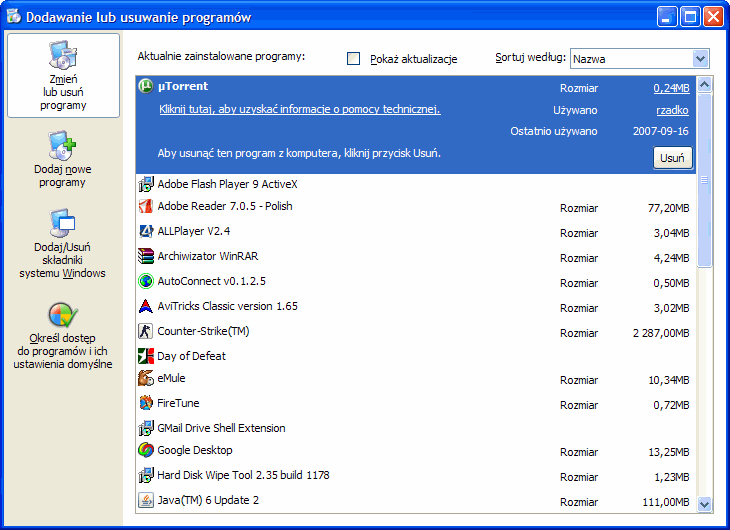 Aplet Dodawanie i usuwanie programów w Windows XP Aplet Dodawanie i usuwanie programów, programy Windows XP