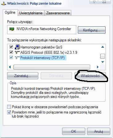 Połączenie lokalne właściwości Konfiguracja sieci LAN w Windows XP,Połączenie lokalne, LAN