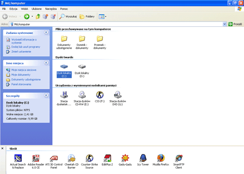 Windows XP Porada dnia, widok Mój komputer, panele Windows