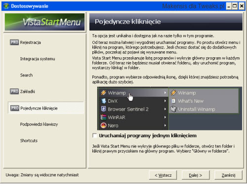 Vista Start Menu, ustawienia programu, start Windows
