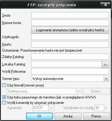 szczegóły połączenia FTP, połączenie FTP, FTP Total Commander