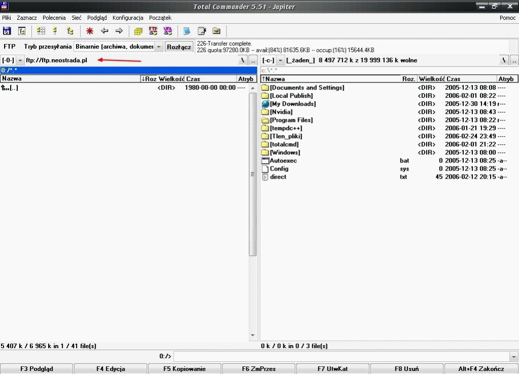 Wysyłanie plików przez Total Commander, pliki Total Commander, FTP
