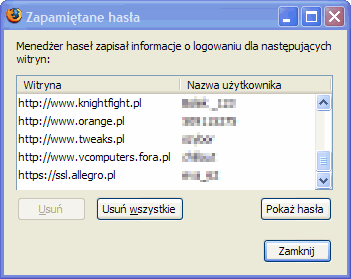 Zapamiętane hasła,hasła Firefox