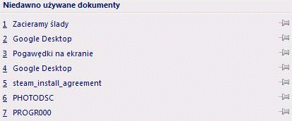 niedawno używane dokumenty, używane dokumenty, historia dokumenty