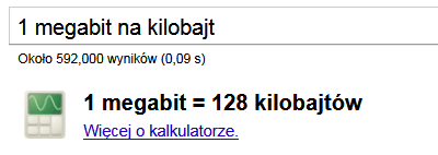 przeliczanie jednostek, przepustowość łącza, megabit, megabajt