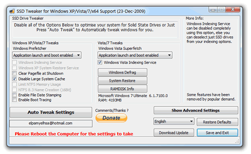 SSD Tweaker - przyspieszanie Windows 7 Vista i XP