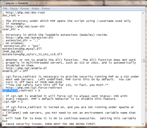 obsługa PHP na IIS 7, php.ini