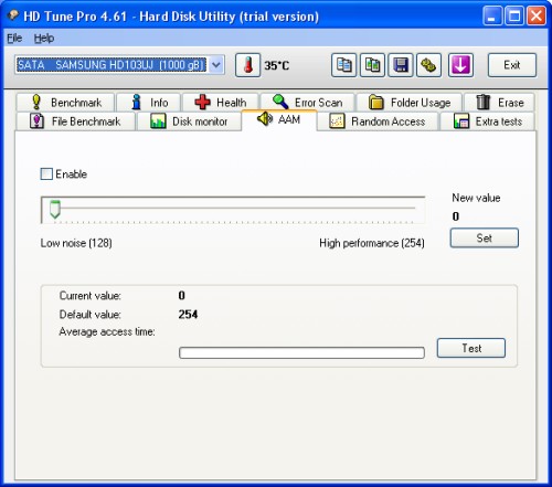 HDD TUNE - ustawienie głośności dysku AAM Wyciszanie dysku twardego, HDD TUNE, AAM, wyciszanie dysku