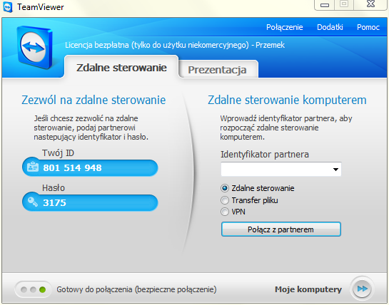 Team Viewer, interfejks programu Team Viewer