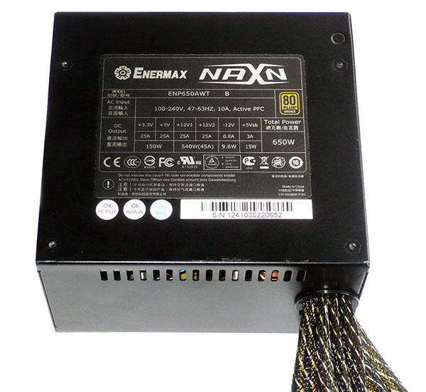 Enermax NAXN82+ 650W tabliczka znamionowa