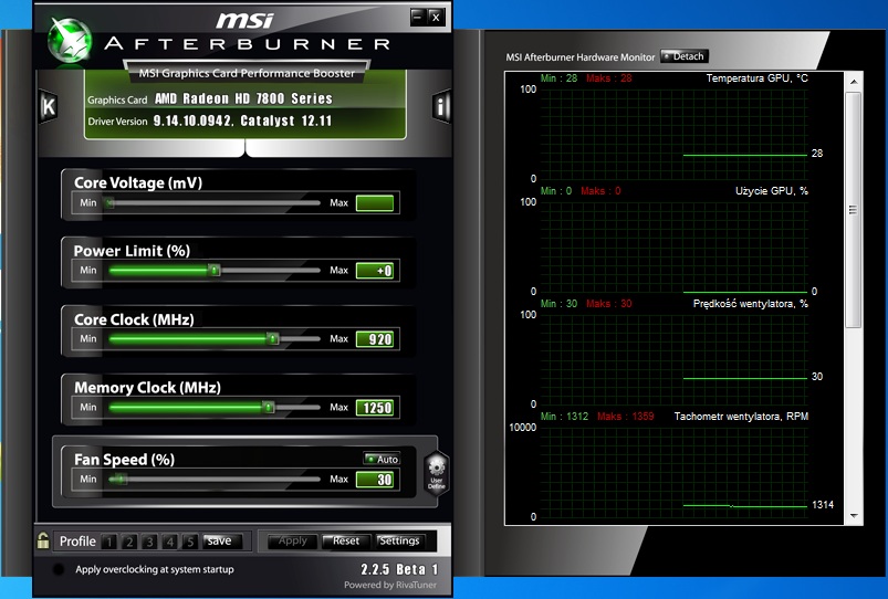 Sapphire Radeon HD 7850 DUAL-X - spoczynek temperatura