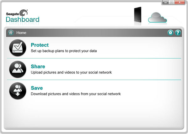 Seagate Dashboard opcje