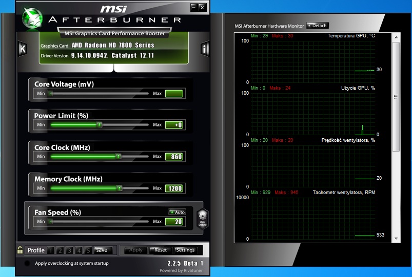XFX Radeon HD 7850 Double Dissipation 1GB DDR5 - spoczynek temperatura