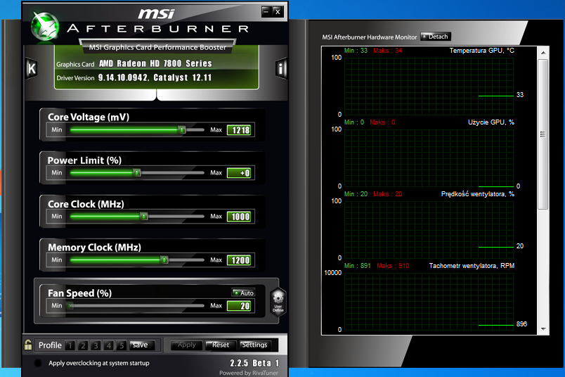 XFX Radeon HD 7870 Core Edition 2GB DDR5 - temperatury spoczynek