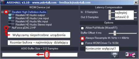 asio ustawienia, poprawa jakości brzmienia dźwięku