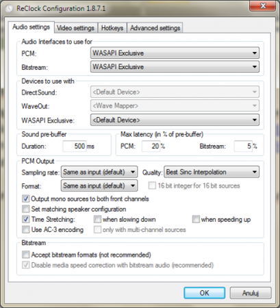 reclock setup, konfiguracja, poprawa jakości dźwięku Windows