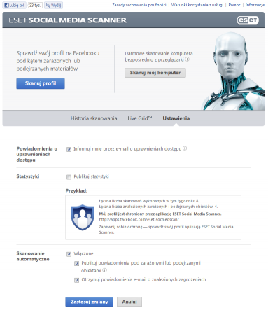 ESET Social Media Scanner - stróż profilu na Facebooku 2