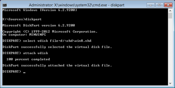 diskpart instalacja Windows do pliku VHD