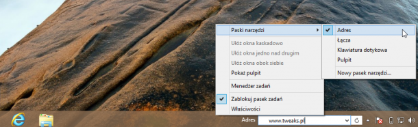 klasyczny pasek adresów Windows 8