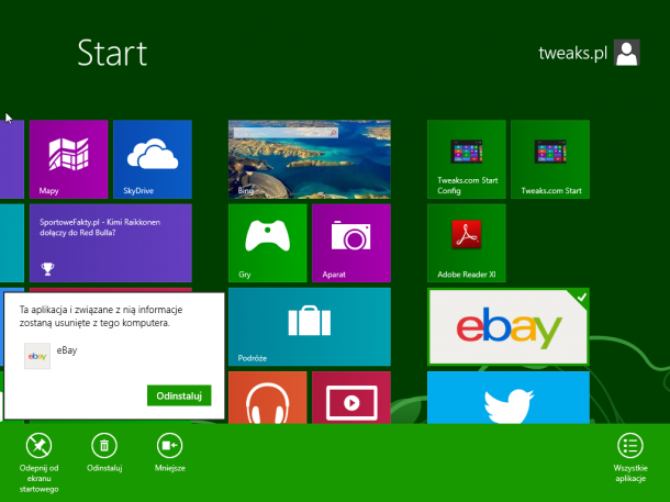 odinstalowanie aplikacji metro Windows 8